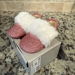 UGG Pink Glitter Kids Shoes with White Fur